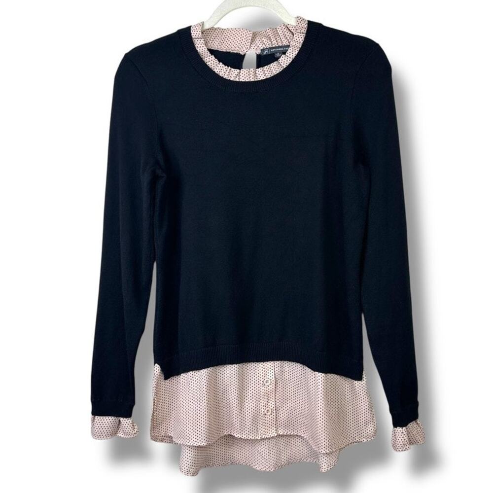 Adrianna Papell Pink Clip Dot Ruffle Neck Polka Dot Twofer Layered Sweater Small - Picture 4 of 8